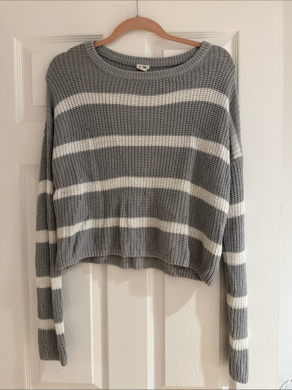 Garage Gray and White Striped Crewneck Sweater